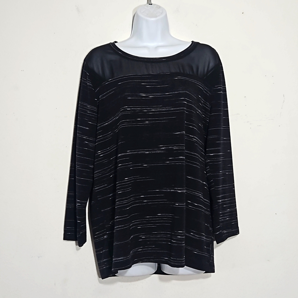calvin klein jeans heathered black mesh neck 3/4 sleeve top XL
